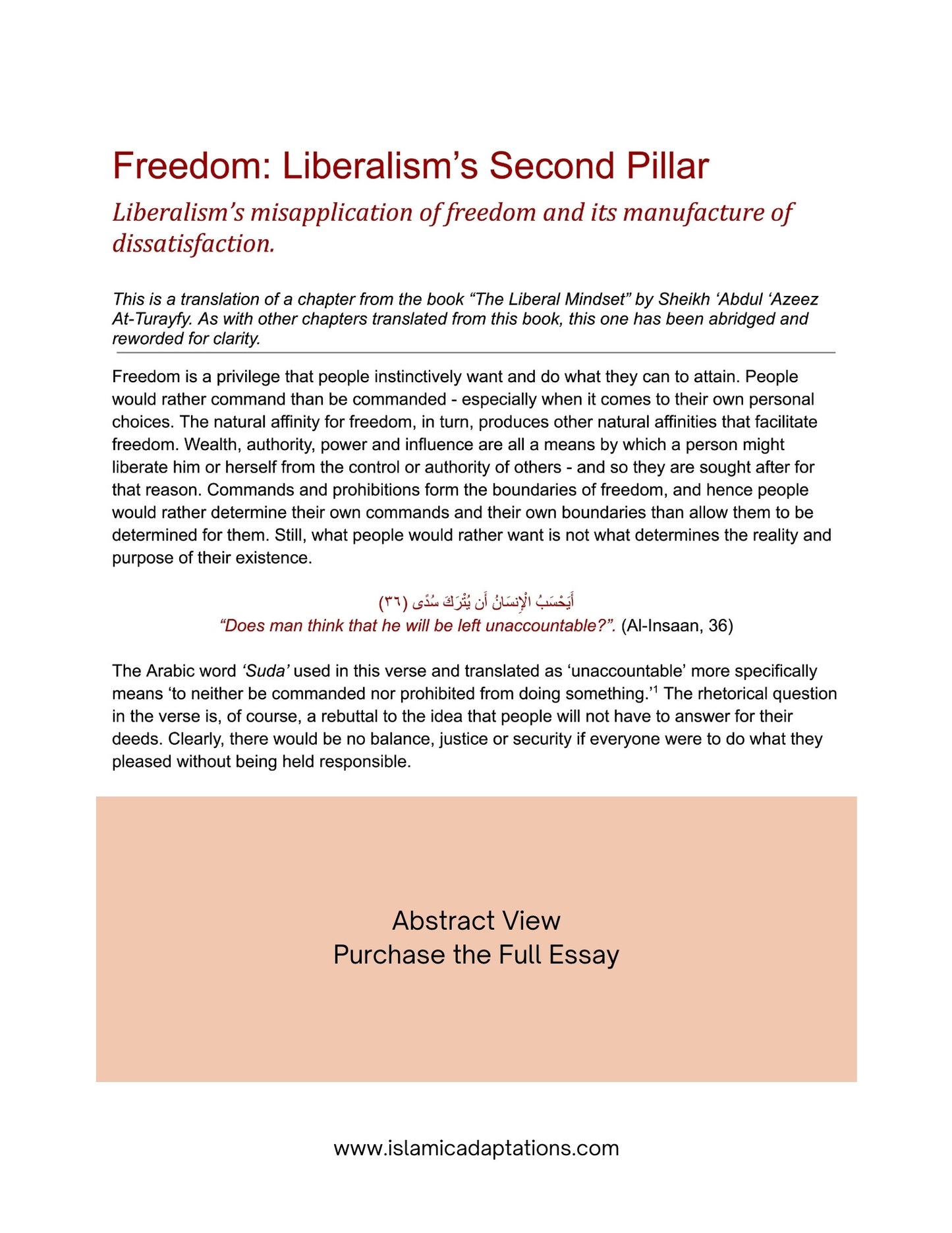 Freedom - Liberalism’s Second Pillar