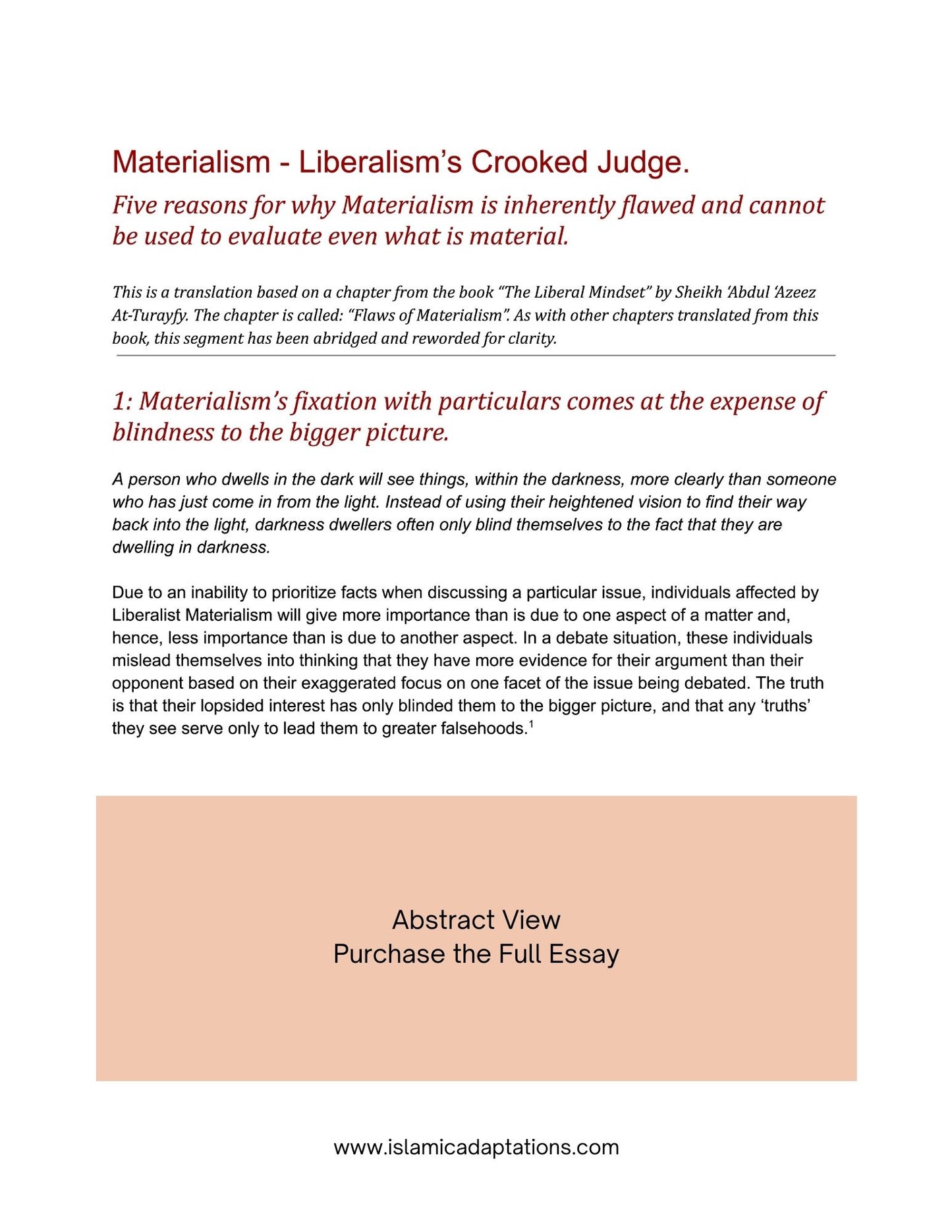 Materialism - Liberalism’s Crooked Judge I